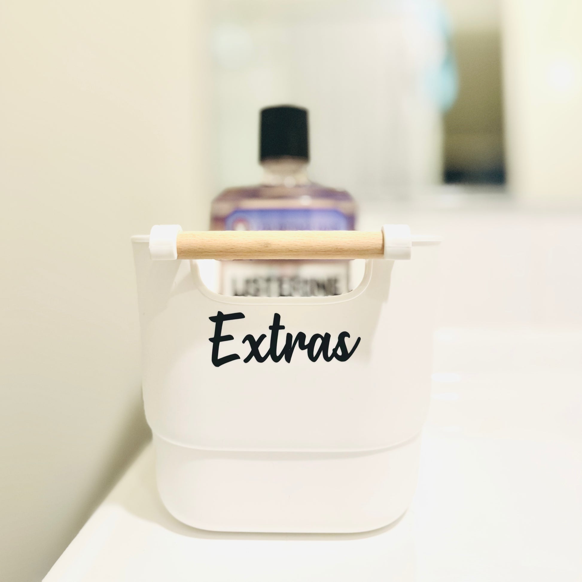White Storage Tub with Beechwood Handle