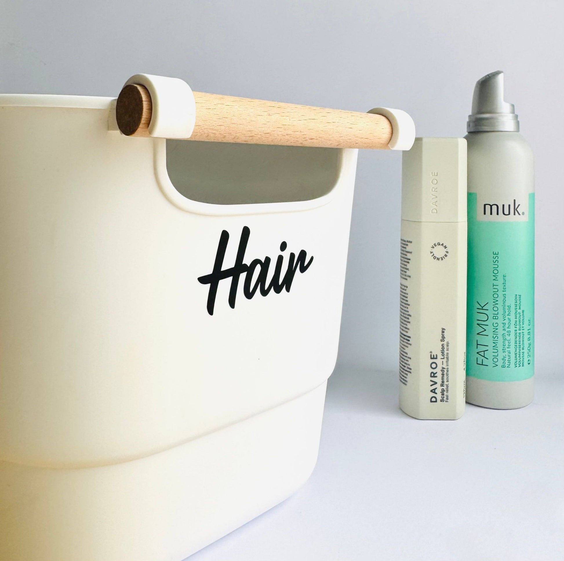 White Storage Tub with Beechwood Handle