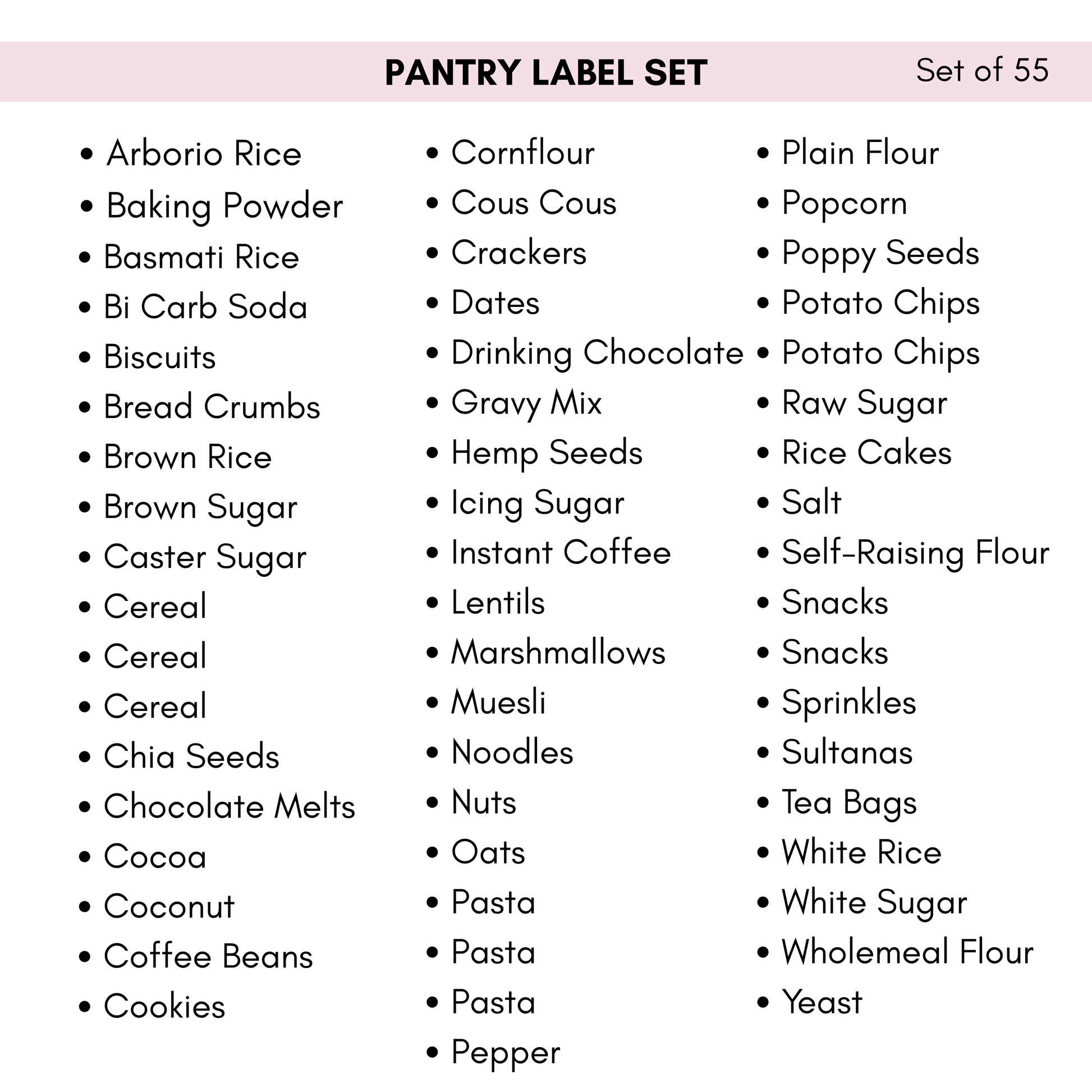 Preselected Pantry Labels