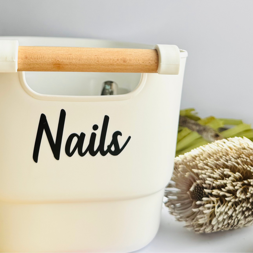 White Storage Tub with Beechwood Handle