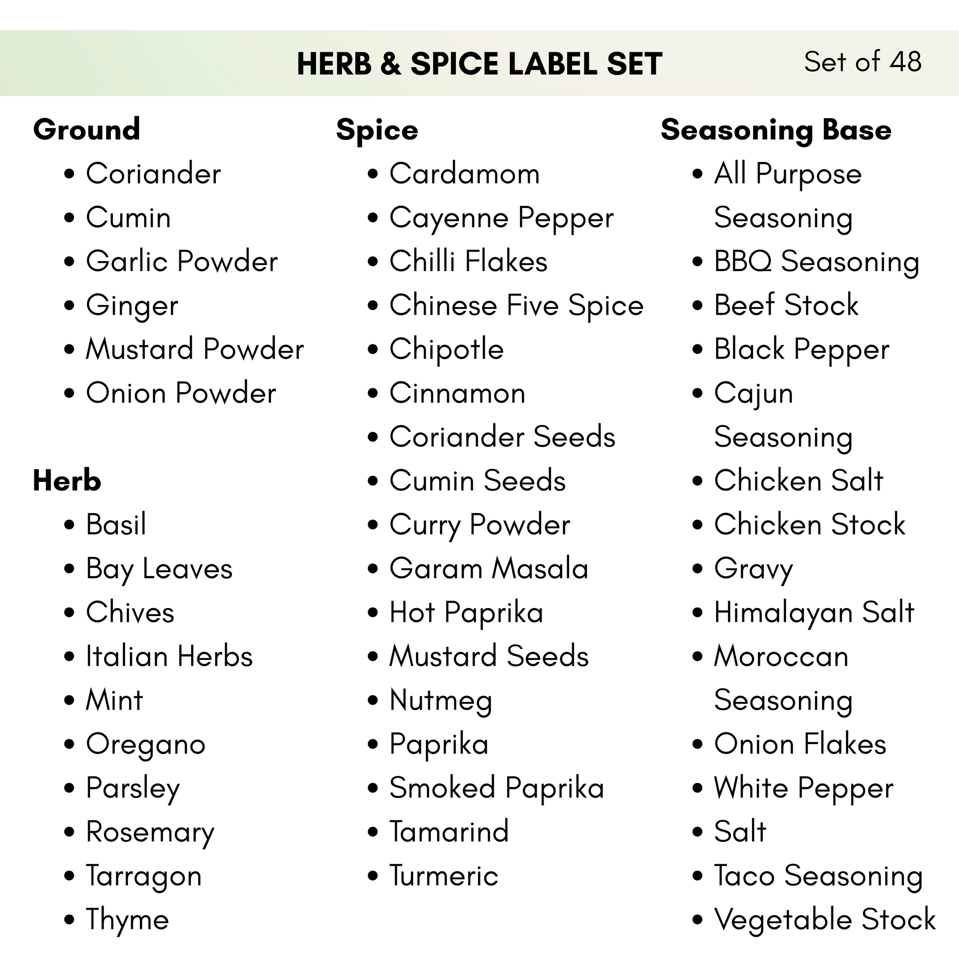 Preselected Herb & Spice Jar Labels