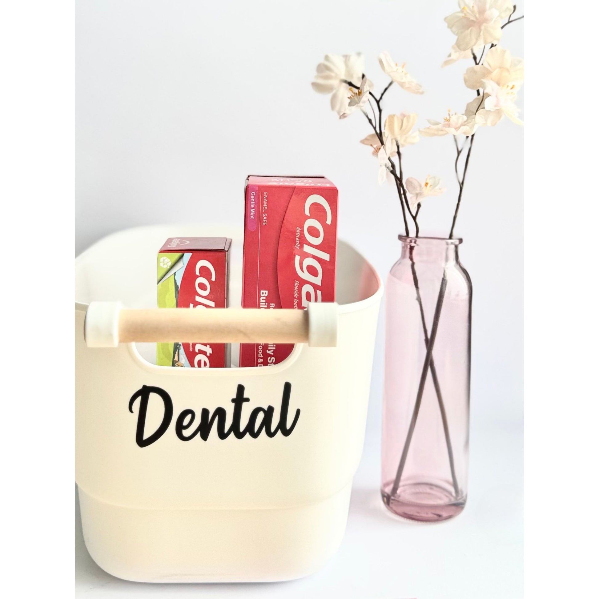 White Storage Tub with Beechwood Handle